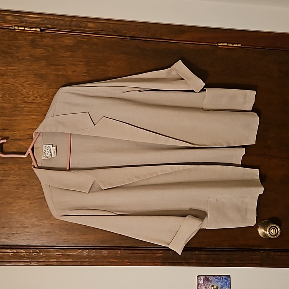 Open dress jacket, Tan, pockets, Sz 18W